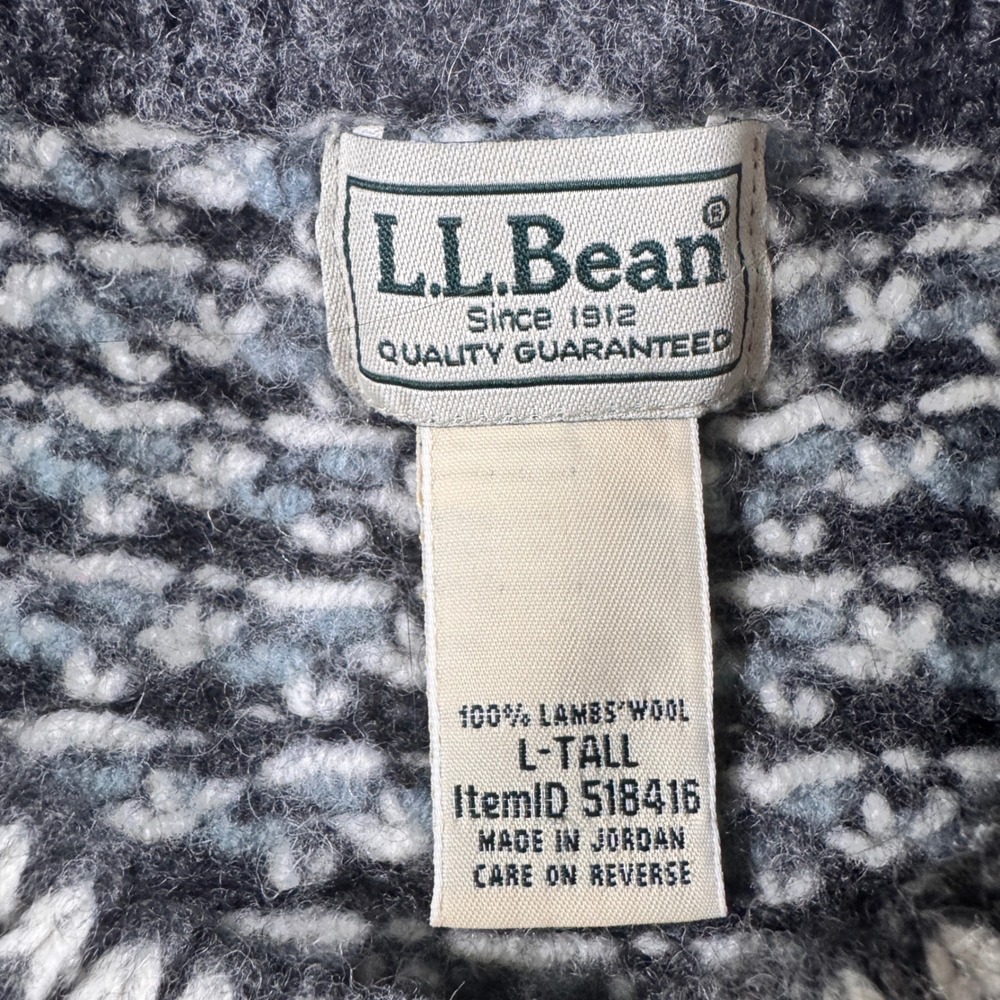 LL Bean Birdseye Heritage Sweater Mens Large Tall Grey Lambswool Wool Pullover - Picture 2 of 8
